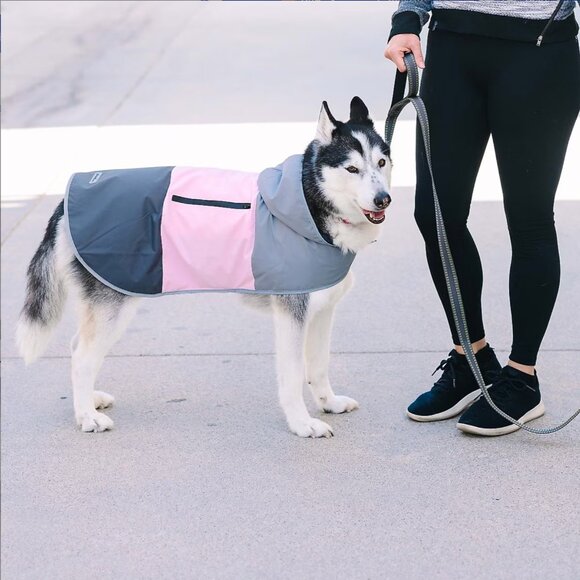 Eddie Bauer Pet Waterproof Dog Windbreaker Medium Pink Gray Hooded Dog Rain Coat - Picture 7 of 11
